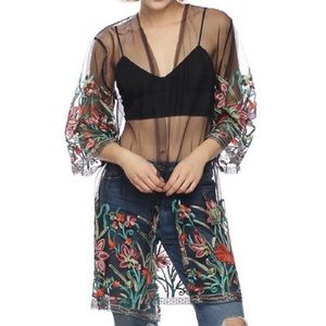 Flower Embroidery Mesh Sheer Kimono